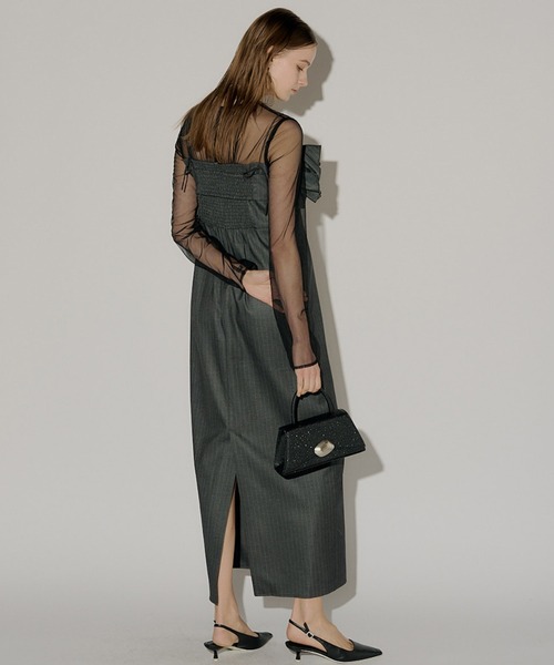 ワンピース Wavy frill bustier stripe dress Wavy frill bustier stripe dress（ドレス）｜LE'RURE（リルアー