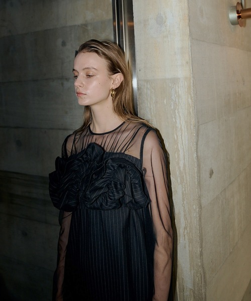 ワンピース Wavy frill bustier stripe dress Wavy frill bustier stripe dress（ドレス）｜LE'RURE（リルアー