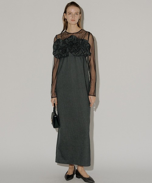 ワンピース Wavy frill bustier stripe dress Wavy frill bustier stripe dress(ドレス)|LE'RURE(リルアー