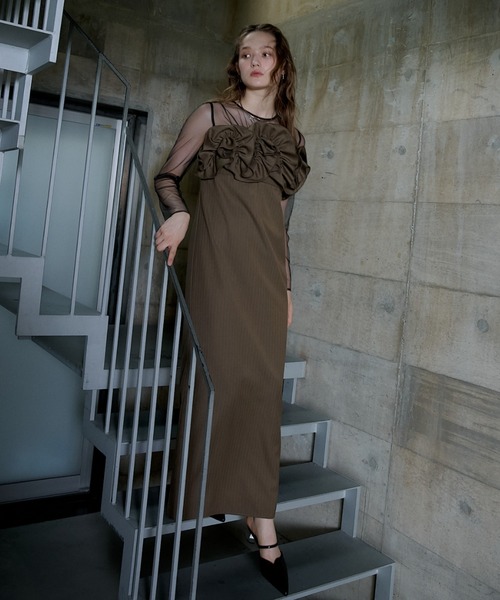 ワンピース Wavy frill bustier stripe dress Wavy frill bustier stripe dress（ドレス）｜LE'RURE（リルアー）の