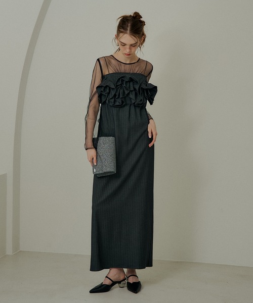 Wavy frill bustier stripe dress（ドレス）｜LE'RURE（リルアー）の