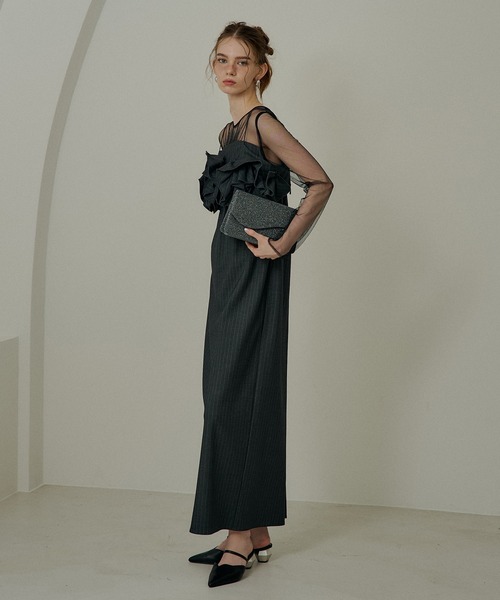 スーツ・フォーマル・ドレス Wavy frill bustier stripe dress M/long Wavy frill bustier stripe dress（ドレス）｜LE'RURE（リルアー）の