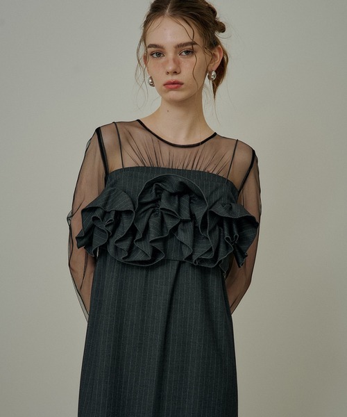 LE'RURE(リルアー)の「Wavy frill bustier stripe dress(ドレス・レディース・ブラック/グレー/ブラウン・MEDIUM/M-Short/M-Long)」の22枚目の写真