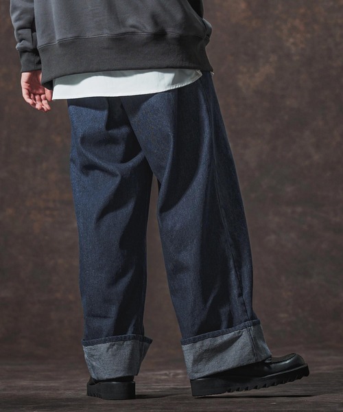 Jih Nunc（ジーヌンク）の「mp14002-11.5ozデニムロールアップ加工ワイドパンツ(JIH-R1136)（デニムパンツ・メンズ・ブルー/ブラック/インディゴブルー・L/M/S）」の5枚目の写真