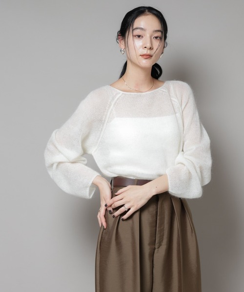 NANO universe(ナノユニバース)の「モヘヤ混天竺シアーニット(ニット/セーター・レディース・チャコール/ピンク/オフホワイト・FREE)」の2枚目の写真