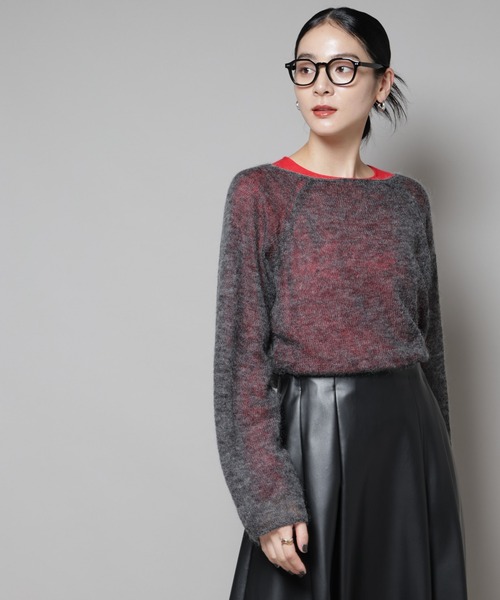 NANO universe(ナノユニバース)の「モヘヤ混天竺シアーニット(ニット/セーター・レディース・チャコール/ピンク/オフホワイト・FREE)」の3枚目の写真