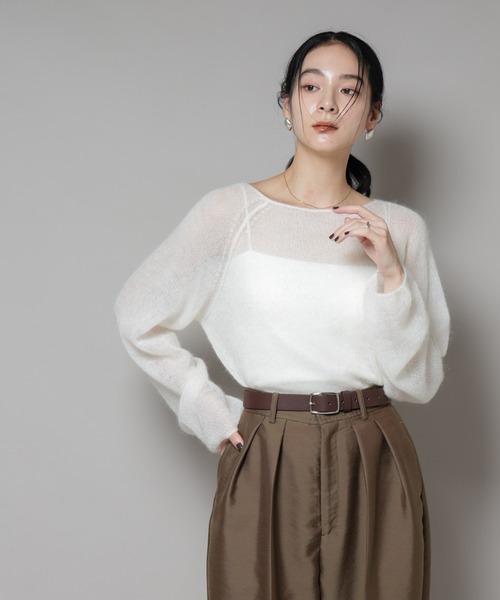 NANO universe(ナノユニバース)の「モヘヤ混天竺シアーニット(ニット/セーター・レディース・チャコール/ピンク/オフホワイト・FREE)」の4枚目の写真