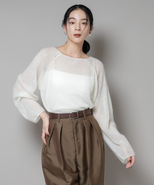 NANO universe(ナノユニバース)の「モヘヤ混天竺シアーニット(ニット/セーター・レディース・チャコール/ピンク/オフホワイト・FREE)」の6枚目の写真