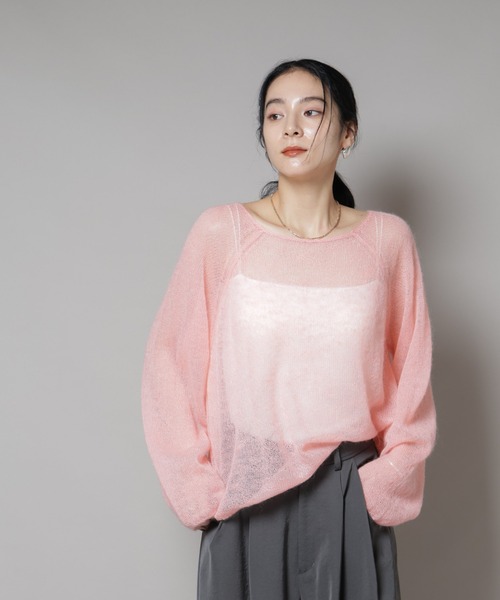 NANO universe(ナノユニバース)の「モヘヤ混天竺シアーニット(ニット/セーター・レディース・チャコール/ピンク/オフホワイト・FREE)」の11枚目の写真