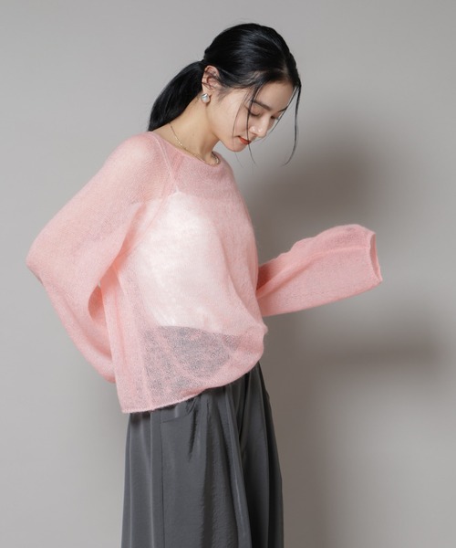 NANO universe(ナノユニバース)の「モヘヤ混天竺シアーニット(ニット/セーター・レディース・チャコール/ピンク/オフホワイト・FREE)」の12枚目の写真