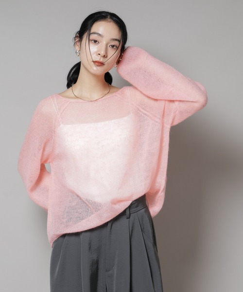 NANO universe(ナノユニバース)の「モヘヤ混天竺シアーニット(ニット/セーター・レディース・チャコール/ピンク/オフホワイト・FREE)」の13枚目の写真