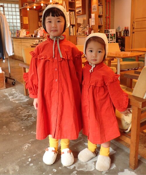 p.premier（ピードットプルミエ）の「【リンク/ジュニア対応】フリルブラウスワンピース（シャツワンピース・キッズ・ブルー/ブラック/レッド/グリーン・80/90/100/110/120/130/140）」の18枚目の写真