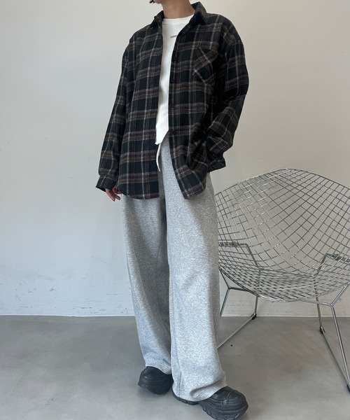 セール】ルーズシルエット チェック柄ネルシャツ（シャツ