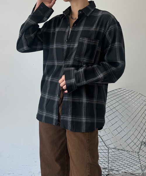 セール】ルーズシルエット チェック柄ネルシャツ（シャツ