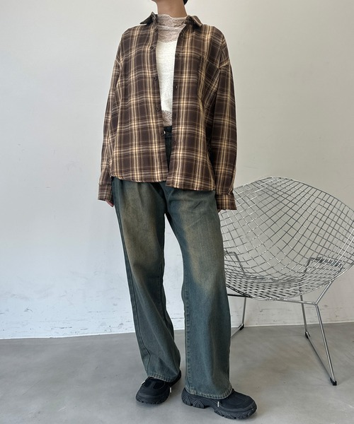 セール】ルーズシルエット チェック柄ネルシャツ（シャツ