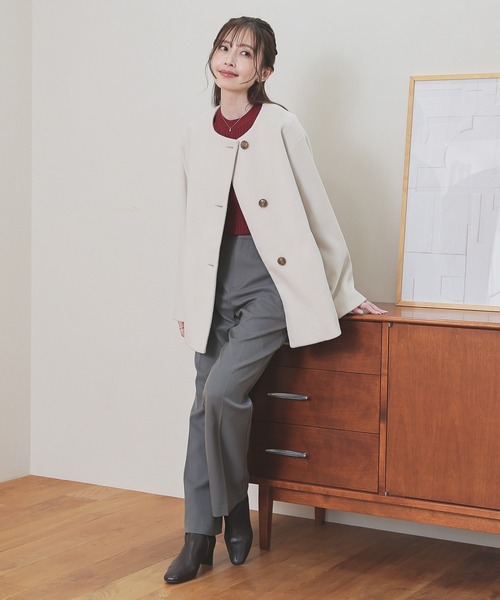 【新品・未使用】ゴーシュ　ノーカラーコート ノーカラーコート コート ラクーンミックスコート レディース
