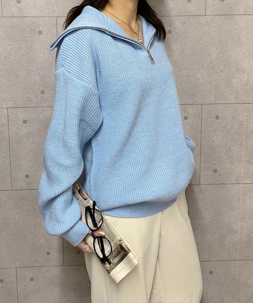 NANEA(ナネア)の「ハーフジップ襟付きニットプルオーバー(ニット/セーター・レディース・ホワイト/ブラック/ブラウン/グレー/サックスブルー/ブルー/ベージュ・フリー)」の22枚目の写真