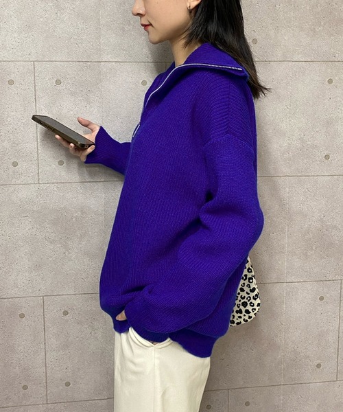 NANEA(ナネア)の「ハーフジップ襟付きニットプルオーバー(ニット/セーター・レディース・ホワイト/ブラック/ブラウン/グレー/サックスブルー/ブルー/ベージュ・フリー)」の14枚目の写真