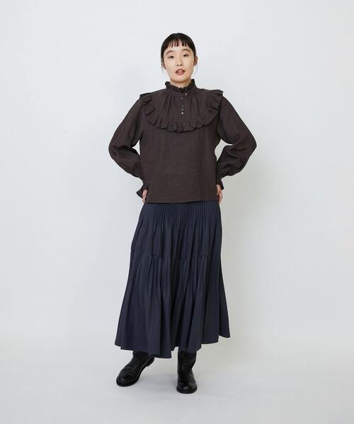 LOISIR（ロワズィール）の「グランジリネンフリルディテールブラウス（シャツ/ブラウス・レディース・ブラウン/ホワイト・FREE）」の3枚目の写真