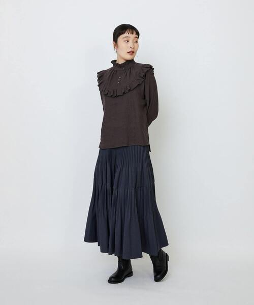 LOISIR（ロワズィール）の「グランジリネンフリルディテールブラウス（シャツ/ブラウス・レディース・ブラウン/ホワイト・FREE）」の4枚目の写真