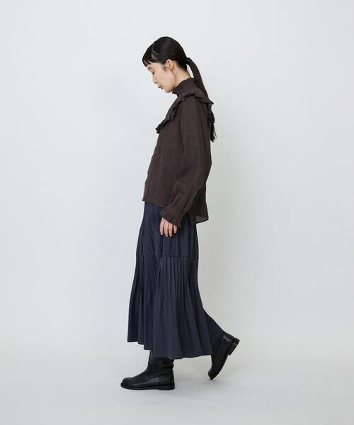 LOISIR（ロワズィール）の「グランジリネンフリルディテールブラウス（シャツ/ブラウス・レディース・ブラウン/ホワイト・FREE）」の5枚目の写真