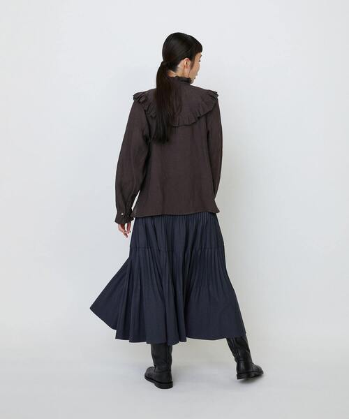 LOISIR（ロワズィール）の「グランジリネンフリルディテールブラウス（シャツ/ブラウス・レディース・ブラウン/ホワイト・FREE）」の6枚目の写真