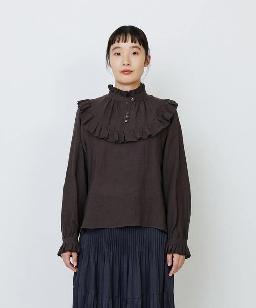 LOISIR（ロワズィール）の「グランジリネンフリルディテールブラウス（シャツ/ブラウス・レディース・ブラウン/ホワイト・FREE）」の7枚目の写真