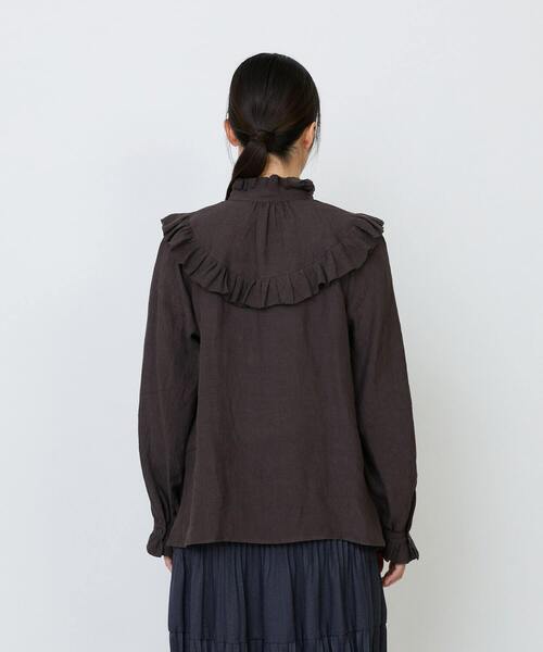 LOISIR（ロワズィール）の「グランジリネンフリルディテールブラウス（シャツ/ブラウス・レディース・ブラウン/ホワイト・FREE）」の9枚目の写真