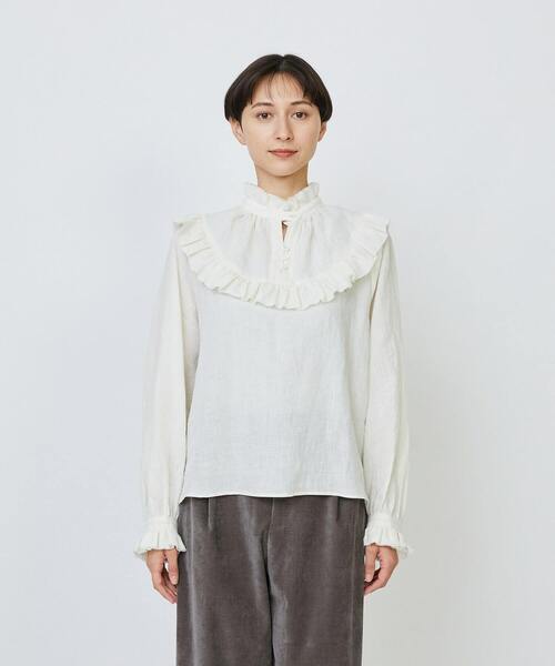 LOISIR（ロワズィール）の「グランジリネンフリルディテールブラウス（シャツ/ブラウス・レディース・ブラウン/ホワイト・FREE）」の16枚目の写真