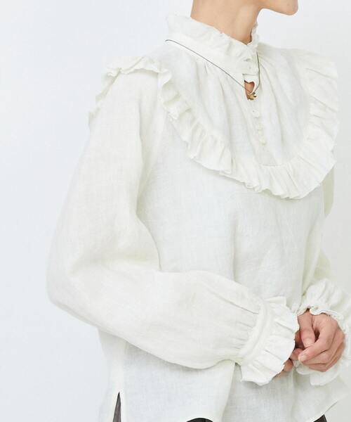 LOISIR（ロワズィール）の「グランジリネンフリルディテールブラウス（シャツ/ブラウス・レディース・ブラウン/ホワイト・FREE）」の21枚目の写真