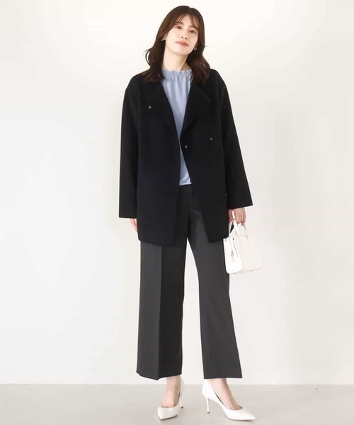 セール】【2025AW】スムースリバー ノーカラーミドル丈コート（ノー