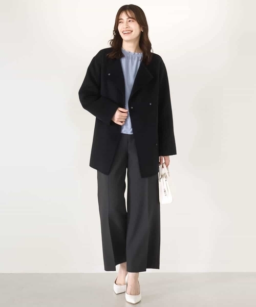 セール】【2025AW】スムースリバー ノーカラーミドル丈コート（ノー