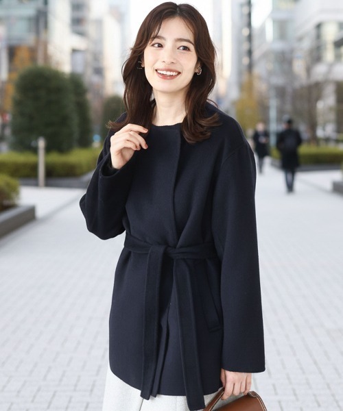 セール】【2025AW】スムースリバー ノーカラーミドル丈コート（ノー