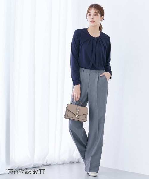 slattgir（スラットジール）の「タイ付カットソーノーカラーシャツ（トールサイズ）（シャツ/ブラウス・レディース・ネイビー/オフホワイト・TM/TL/TLL/T3L/T4L/T5L）」の8枚目の写真