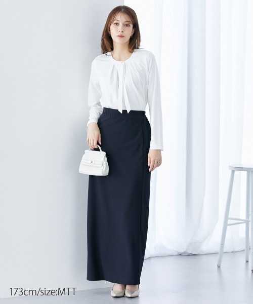 slattgir（スラットジール）の「タイ付カットソーノーカラーシャツ（トールサイズ）（シャツ/ブラウス・レディース・ネイビー/オフホワイト・TM/TL/TLL/T3L/T4L/T5L）」の21枚目の写真