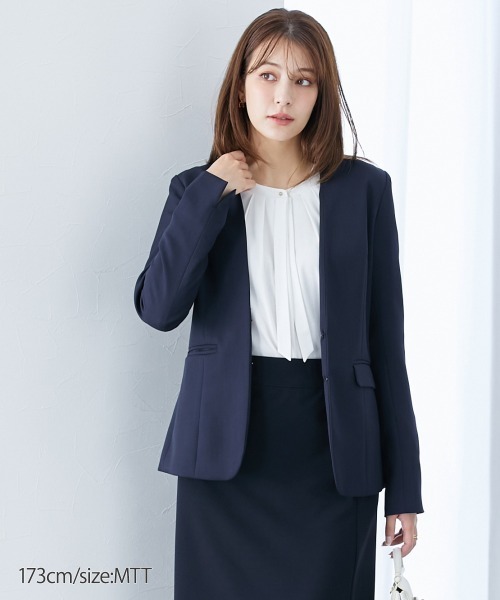 slattgir（スラットジール）の「タイ付カットソーノーカラーシャツ（トールサイズ）（シャツ/ブラウス・レディース・ネイビー/オフホワイト・TM/TL/TLL/T3L/T4L/T5L）」の5枚目の写真