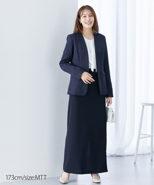 slattgir（スラットジール）の「タイ付カットソーノーカラーシャツ（トールサイズ）（シャツ/ブラウス・レディース・ネイビー/オフホワイト・TM/TL/TLL/T3L/T4L/T5L）」の6枚目の写真