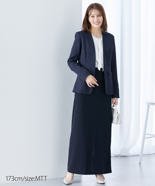 slattgir（スラットジール）の「タイ付カットソーノーカラーシャツ（トールサイズ）（シャツ/ブラウス・レディース・ネイビー/オフホワイト・TM/TL/TLL/T3L/T4L/T5L）」の7枚目の写真