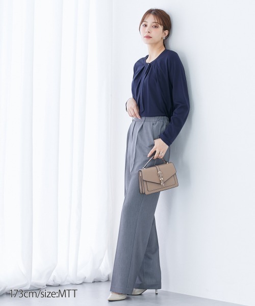 slattgir（スラットジール）の「タイ付カットソーノーカラーシャツ（トールサイズ）（シャツ/ブラウス・レディース・ネイビー/オフホワイト・TM/TL/TLL/T3L/T4L/T5L）」の9枚目の写真