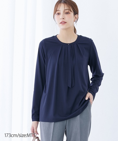 slattgir（スラットジール）の「タイ付カットソーノーカラーシャツ（トールサイズ）（シャツ/ブラウス・レディース・ネイビー/オフホワイト・TM/TL/TLL/T3L/T4L/T5L）」の13枚目の写真