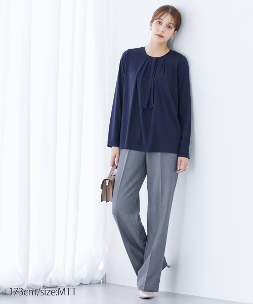 slattgir（スラットジール）の「タイ付カットソーノーカラーシャツ（トールサイズ）（シャツ/ブラウス・レディース・ネイビー/オフホワイト・TM/TL/TLL/T3L/T4L/T5L）」の10枚目の写真