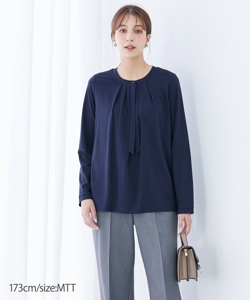 slattgir（スラットジール）の「タイ付カットソーノーカラーシャツ（トールサイズ）（シャツ/ブラウス・レディース・ネイビー/オフホワイト・TM/TL/TLL/T3L/T4L/T5L）」の14枚目の写真