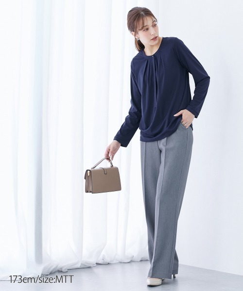 slattgir（スラットジール）の「タイ付カットソーノーカラーシャツ（トールサイズ）（シャツ/ブラウス・レディース・ネイビー/オフホワイト・TM/TL/TLL/T3L/T4L/T5L）」の12枚目の写真