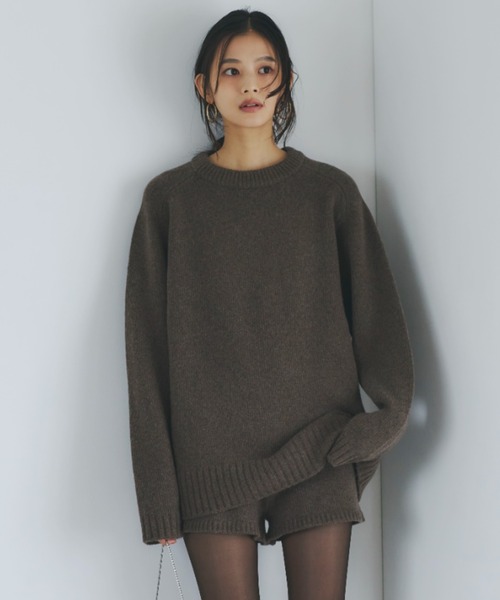 anuans HAMILTONウールカシミヤクルーネックプルオーバー　BROWN anuans｜HAMILTONウールカシミヤクルーネックプルオーバー | Rakuten