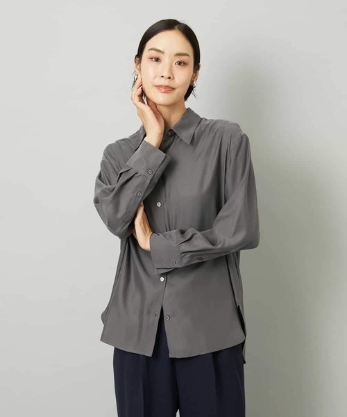 MICHEL KLEIN（ミッシェル・クラン）の「[セットアップ対応]とろみシャツ（シャツ/ブラウス・レディース・ベージュ/チャコールグレー・38）」の21枚目の写真
