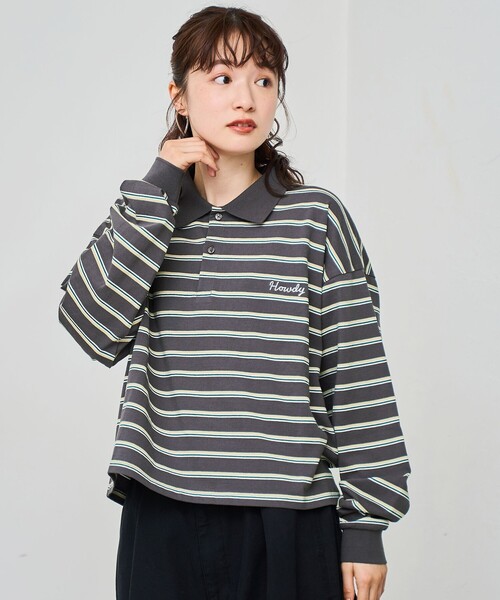 coen(コーエン)の「ハートモチーフラガーロンT(ポロシャツ・レディース・ナチュラル/ダークグレー/ベージュ・M/L)」の4枚目の写真