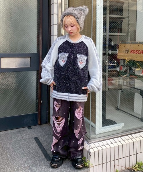 Candy Stripper（キャンディストリッパー）の「CAT SOUVENIR KNIT ジャンパー（その他アウター・レディース・ブラック/オフホワイト/ピンク・FREE）」の11枚目の写真