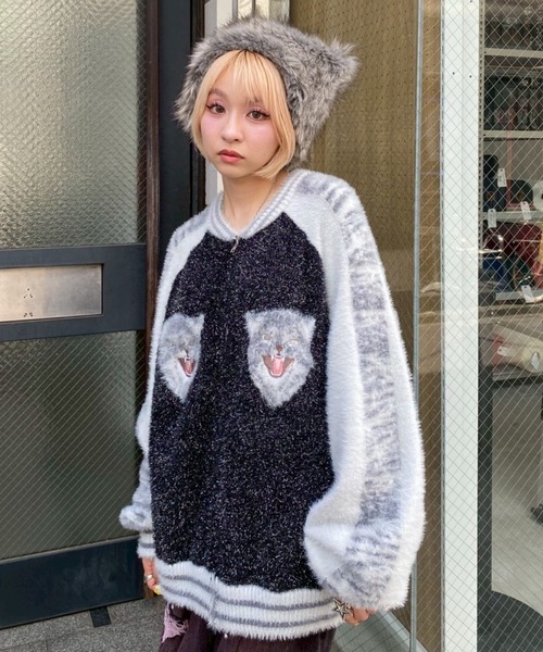 Candy Stripper（キャンディストリッパー）の「CAT SOUVENIR KNIT ジャンパー（その他アウター・レディース・ブラック/オフホワイト/ピンク・FREE）」の8枚目の写真