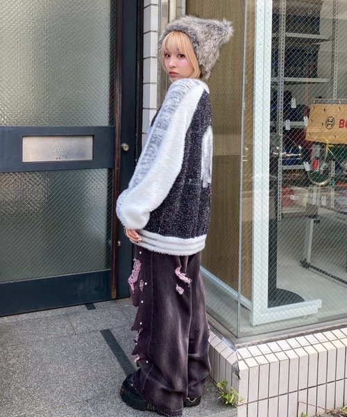 Candy Stripper（キャンディストリッパー）の「CAT SOUVENIR KNIT ジャンパー（その他アウター・レディース・ブラック/オフホワイト/ピンク・FREE）」の12枚目の写真