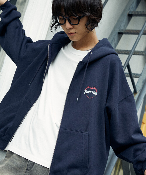 THRASHER（スラッシャー）の「THRASHER/スラッシャー 別注 HEART LOGO ZIP PARKA(限定展開)（パーカー・メンズ・チャコールグレー/ライトグレー/ネイビー・MEDIUM/LARGE/SMALL）」の11枚目の写真
